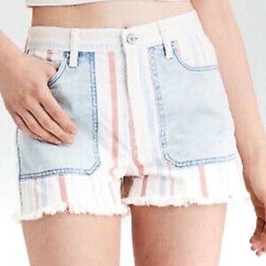 American Eagle Retro Striped Denim Shorts